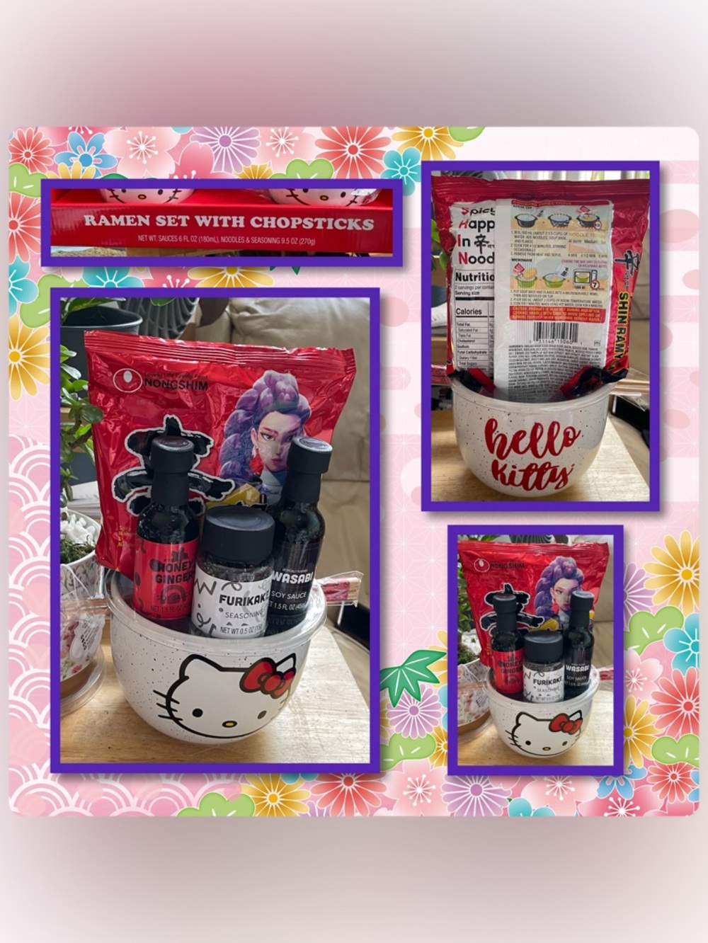 Hello Kitty White Bowl/Mug Kit w/Ramen, Seasoning & Chopsticks